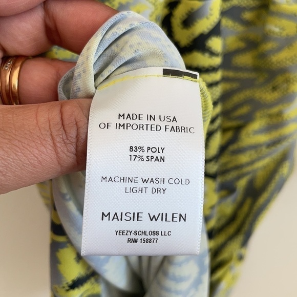 Maisie Wilen lime green Animal print orbit city ruched bodycon dress M - Picture 13 of 13